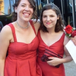 Unique Bridesmaids in individual styles in vintage red silk