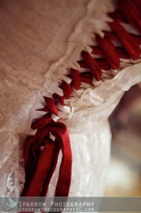 Jennifer 1950's wedding gown remake- red corset ties