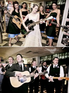 Bride and Bridesmaids Playing guitar