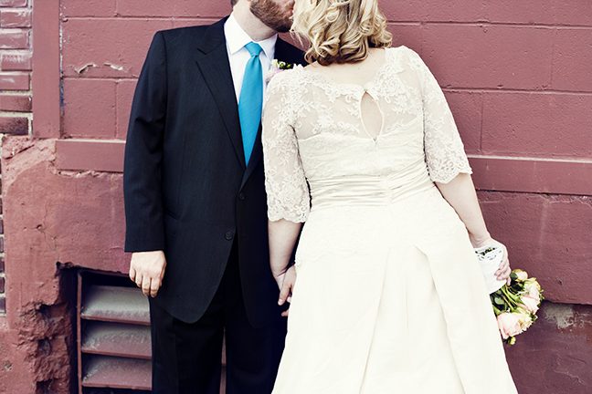 Steve Agosc and Krista Porter, Krista's custom gown and steve's custom ties