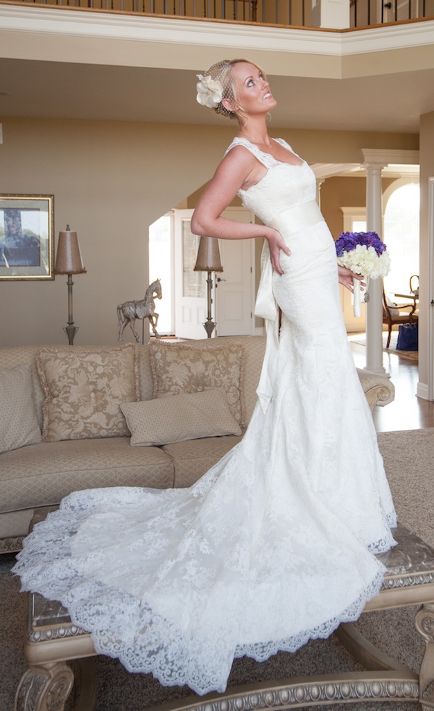 Lace wedding dress with straps and keyhole back by Janay A Handmade, photo Morgan Miller Cornerstone Photography